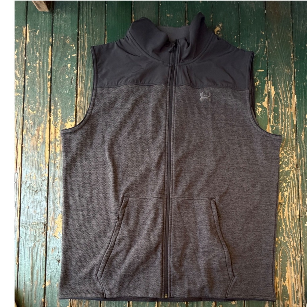 Under Armour Mens XXL Full Zip Vest Charcoal Grey Waffle Mock Neck Loose Fit